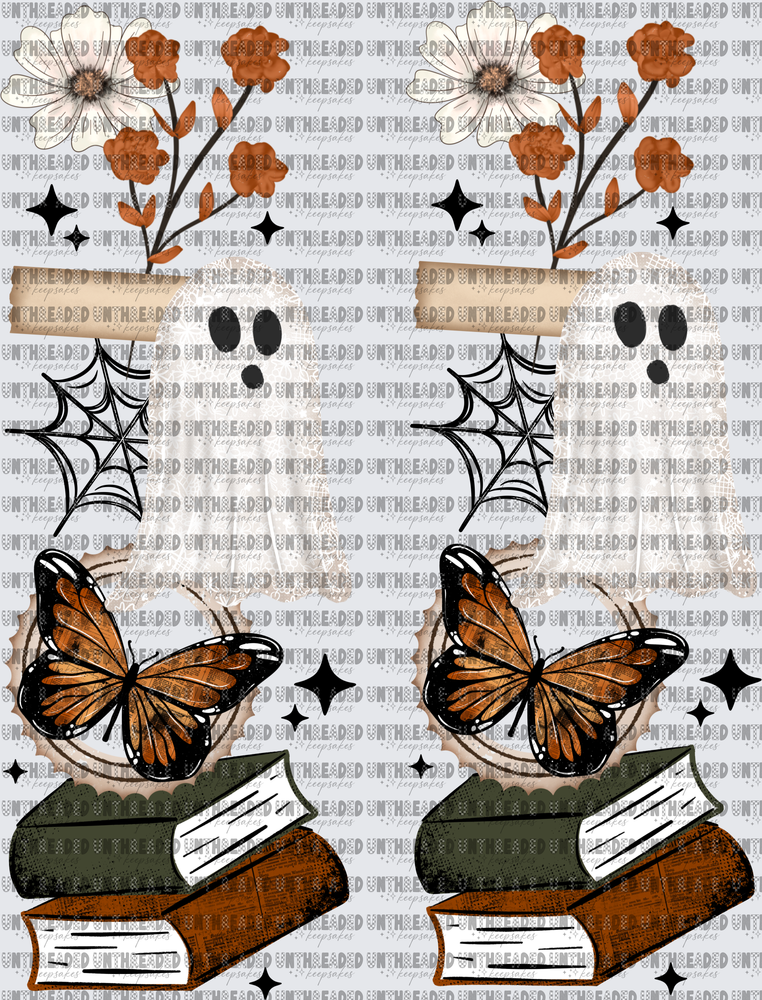 Boho Halloween Ghost Butterfly Books Floral Spiderweb