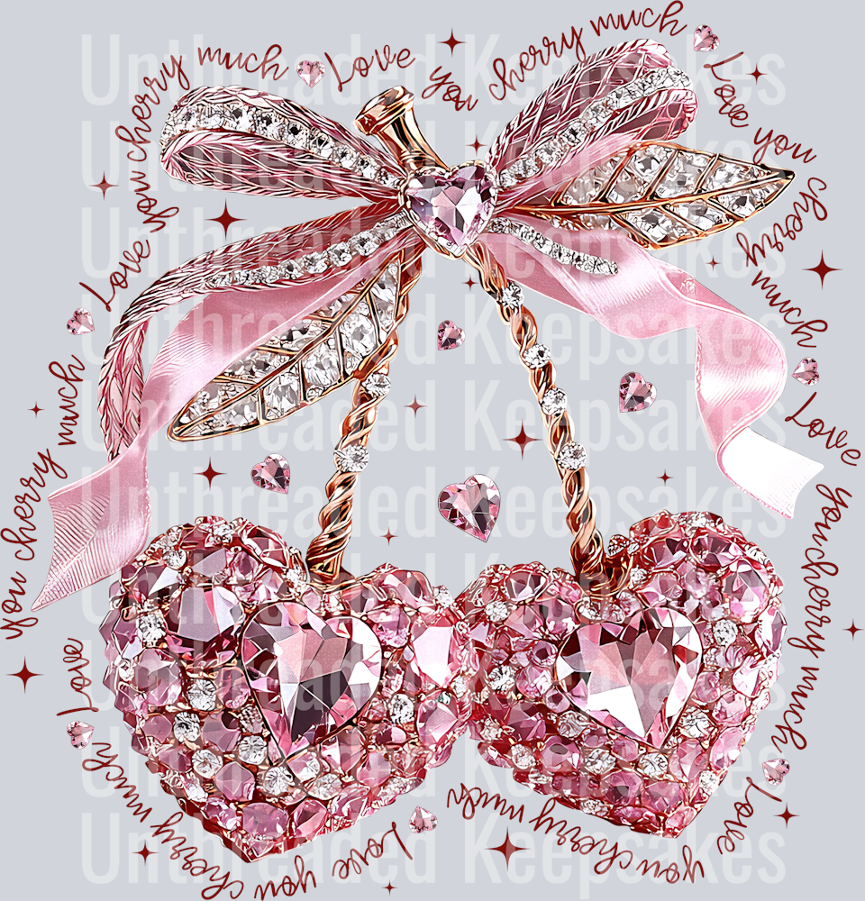 Cherry Hearts Glitter DTFTransfer