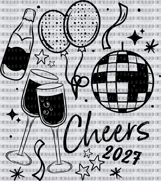 Cheers 2027 New Year Champagne Disco Ball Celebration