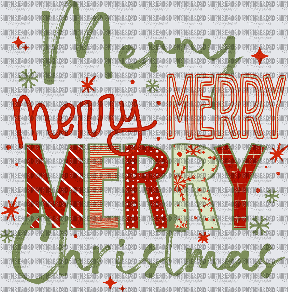 Merry Merry Merry Christmas Red Green Patterned Typography