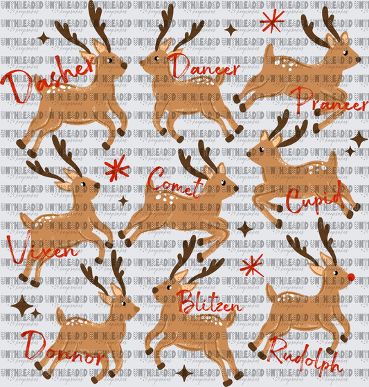 All 9 Santa's Reindeer Named Dasher Dancer Prancer Comet Cupid Vixen Blitzen Donner Rudolph