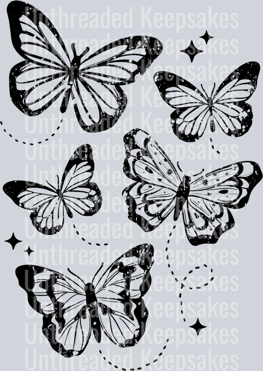 Black butterflies single colorDTF Transfer