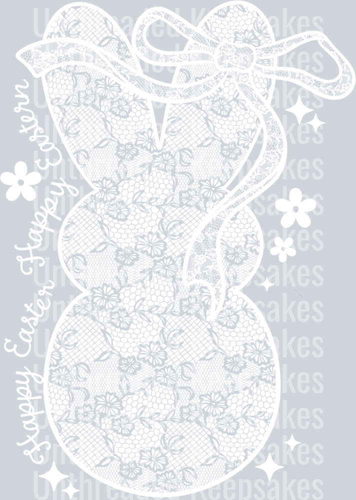 Happy Easter bunny white lace DTF Transfer
