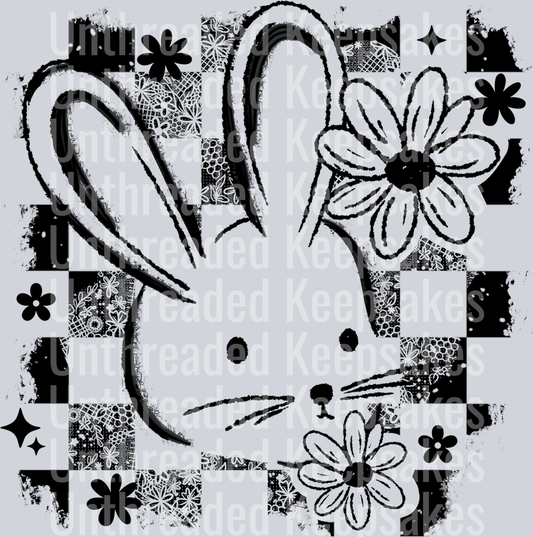 Bunny_Distressed_Black DTF Transfer