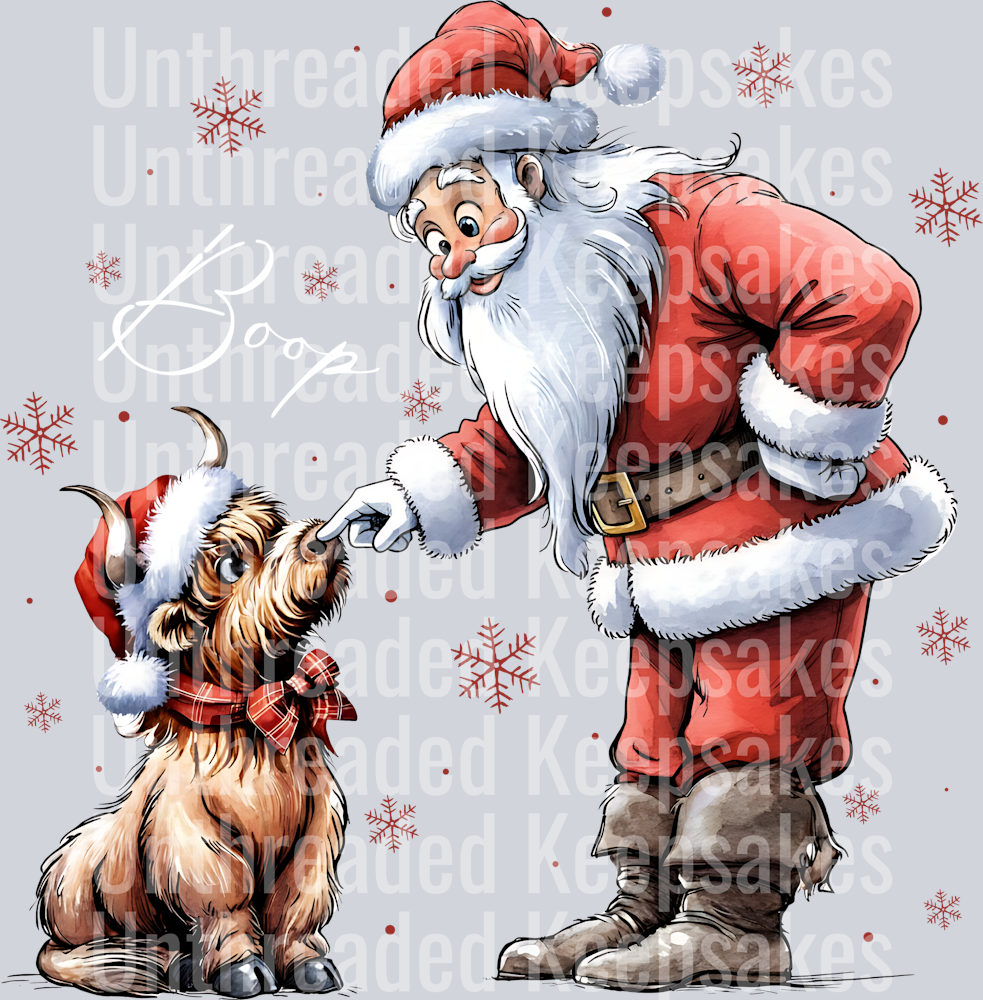Santa boop white highland cow  DTF Transfer