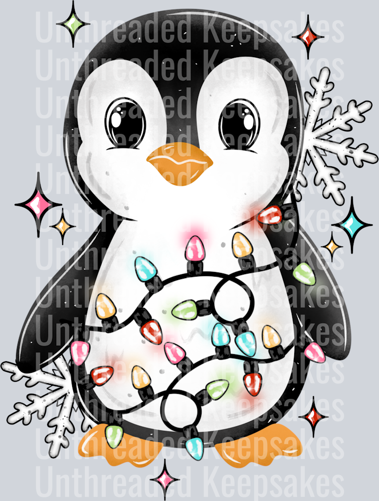 Penguins_And_Christmas_Lights_  DTF Transfer