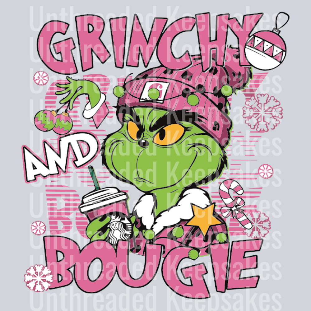 Pink Grinchy And Bougie ChristmasDTF Transfer