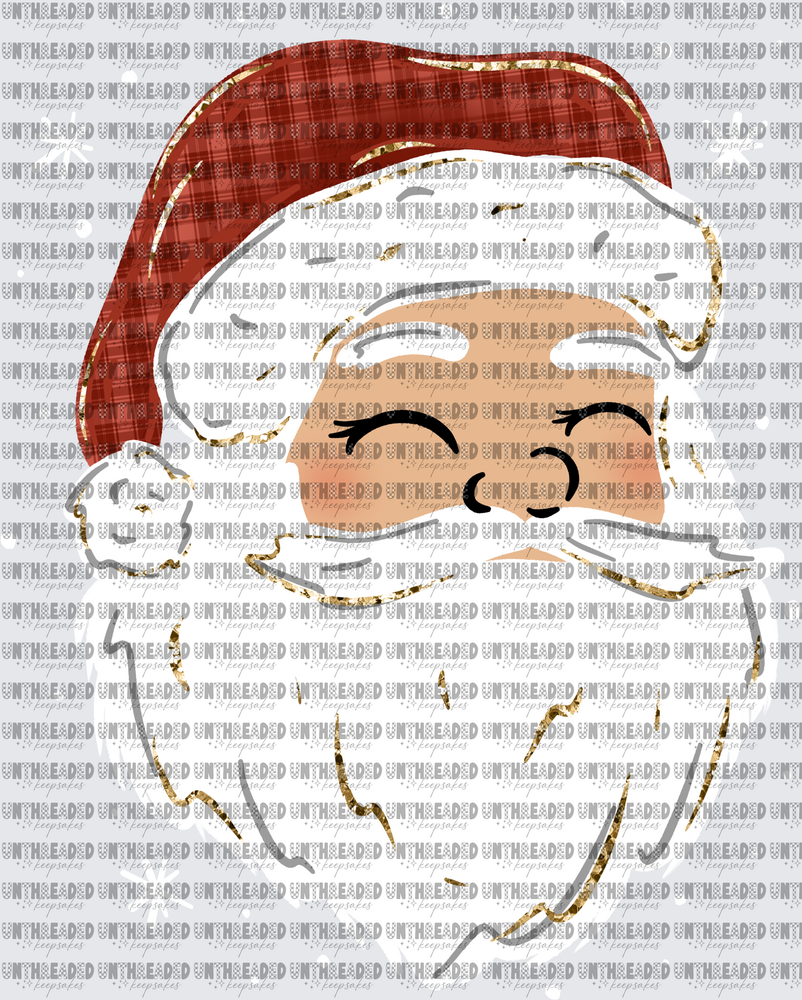 Cute Kawaii Santa Claus Face Plaid Hat Gold Glitter Beard