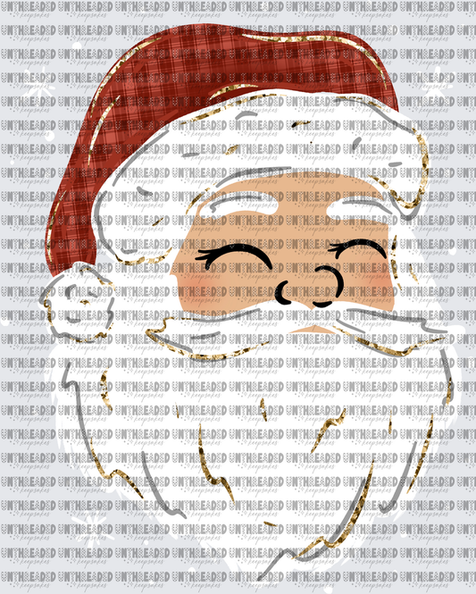 Cute Kawaii Santa Claus Face Plaid Hat Gold Glitter Beard