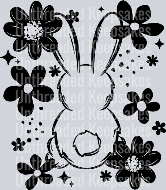 _Floral_Bunny_Single_Color_BlackDTF Transfer
