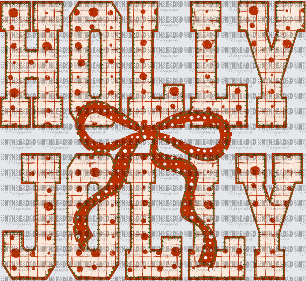 Holly Jolly Varsity Letters Red Plaid Polka Dot Bow Christmas