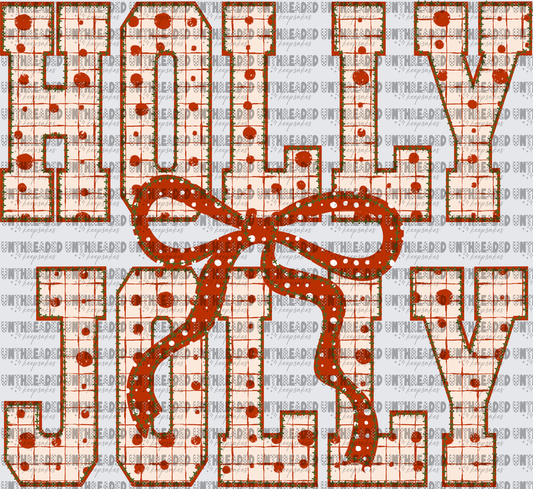 Holly Jolly Varsity Letters Red Plaid Polka Dot Bow Christmas