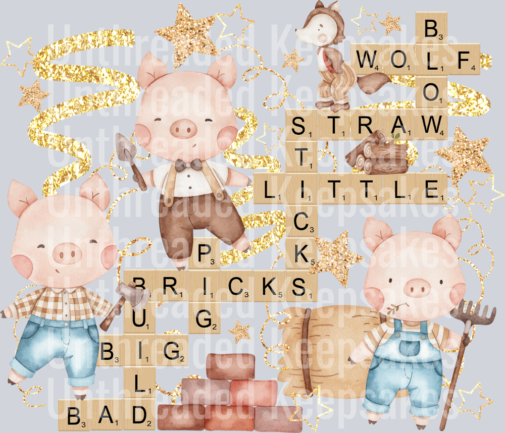 three little pigs story scrabble DTF Transfer