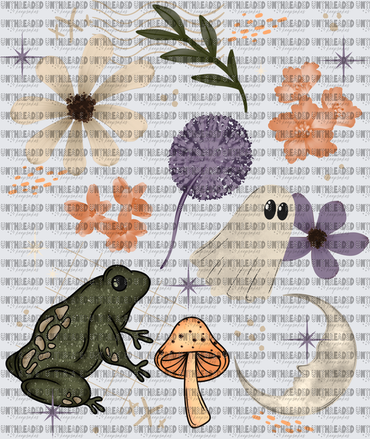 Cottagecore Botanical Frog Ghost Mushroom Moon Floral Sheet