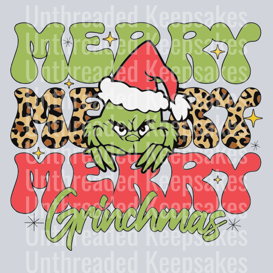 Funny Merry Grinchmas Leopard Pattern DTF Transfer