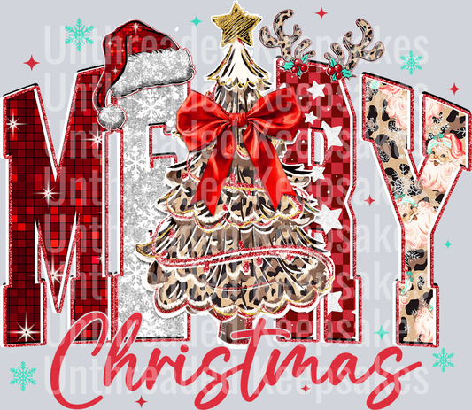 MERRY CHRISTMAS RED AND GOLD DTF TRANSFER