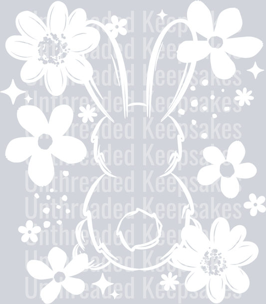 _Floral_Bunny_Single_Color_WhiteDTF Transfer