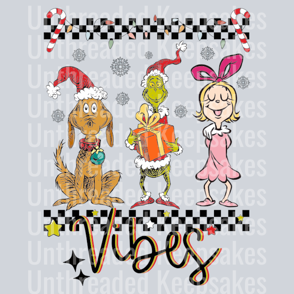 Retro Grinch Cindy Lou Who Christmas Vibes DTF Transfer