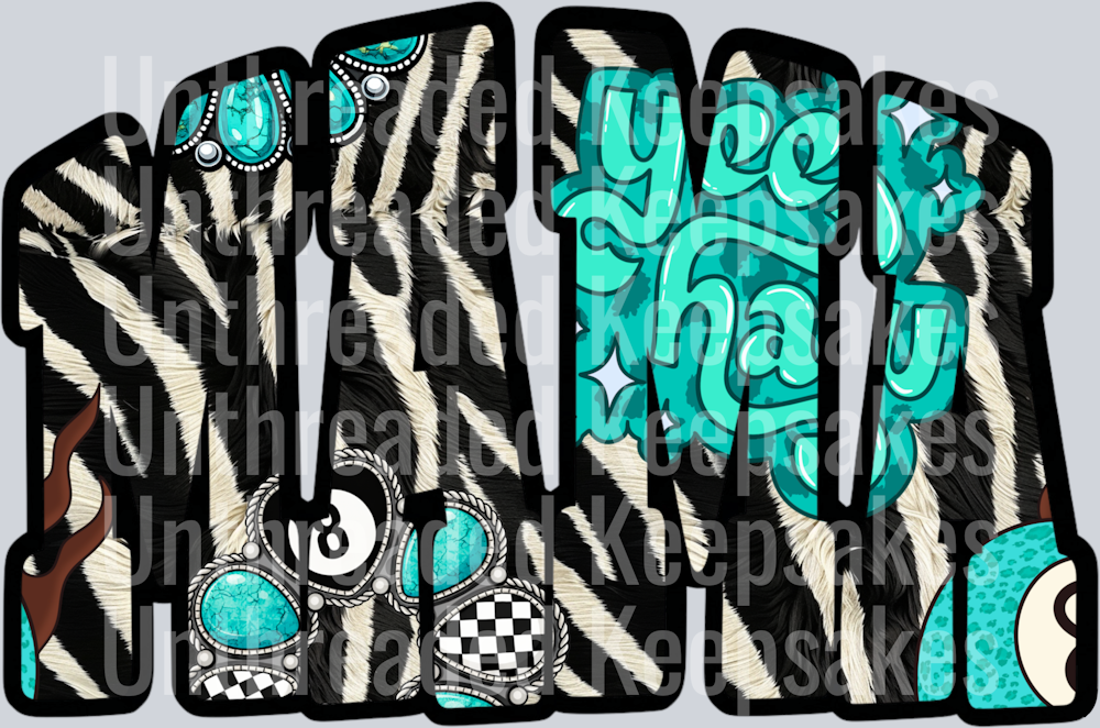Mamma Zebra Turquoise  DTF Transfer