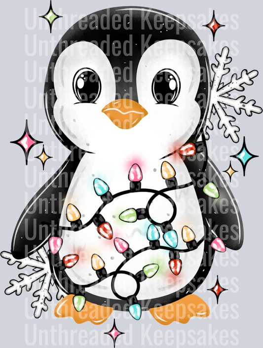 Penguins_And_Christmas_Lights_DTF Transfer
