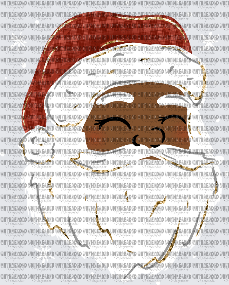 Black Santa Claus Face Plaid Hat Gold Glitter Beard