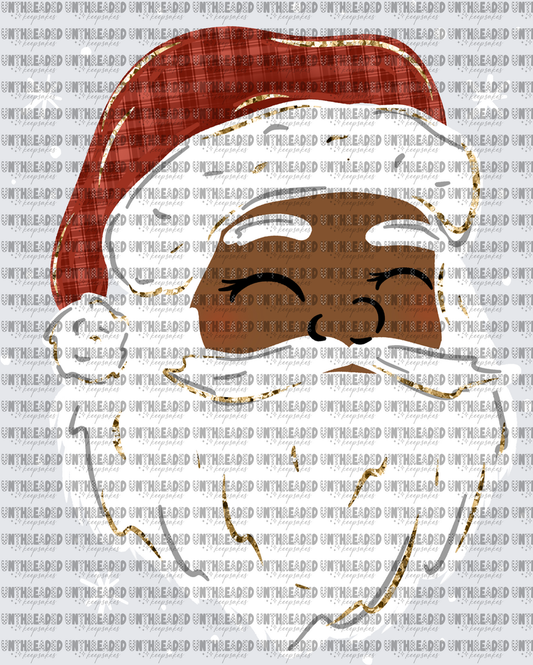 Black Santa Claus Face Plaid Hat Gold Glitter Beard