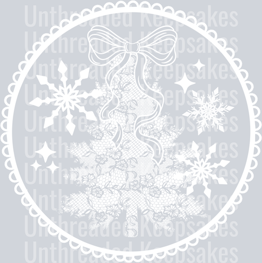 Lace_Tree_Circle_Single_Color_White_ DTF Transfer