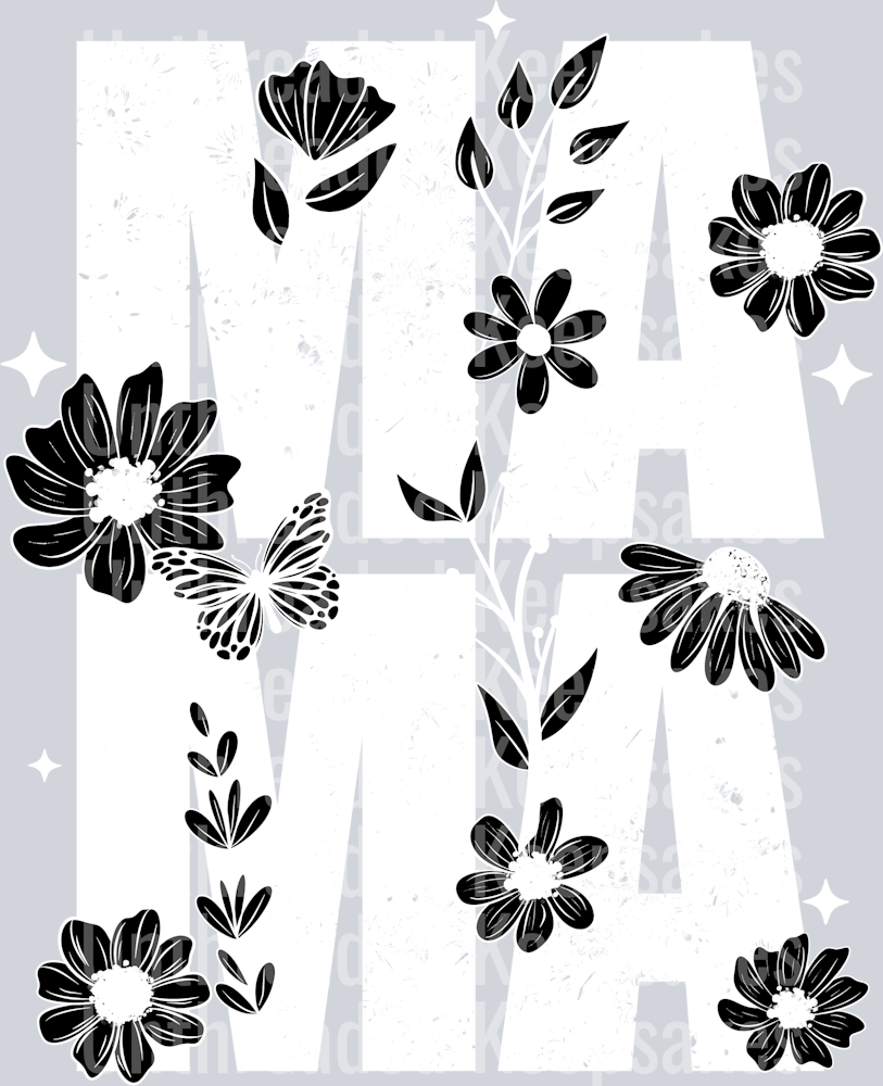 Mama_B&W_Florals_White  DTF Transfer