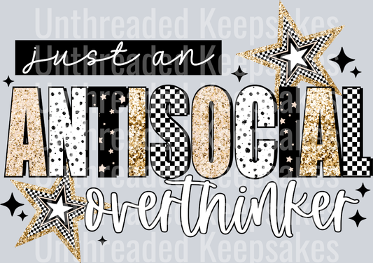 Antisocial_Overthinker_Black_accents DTF Transfer