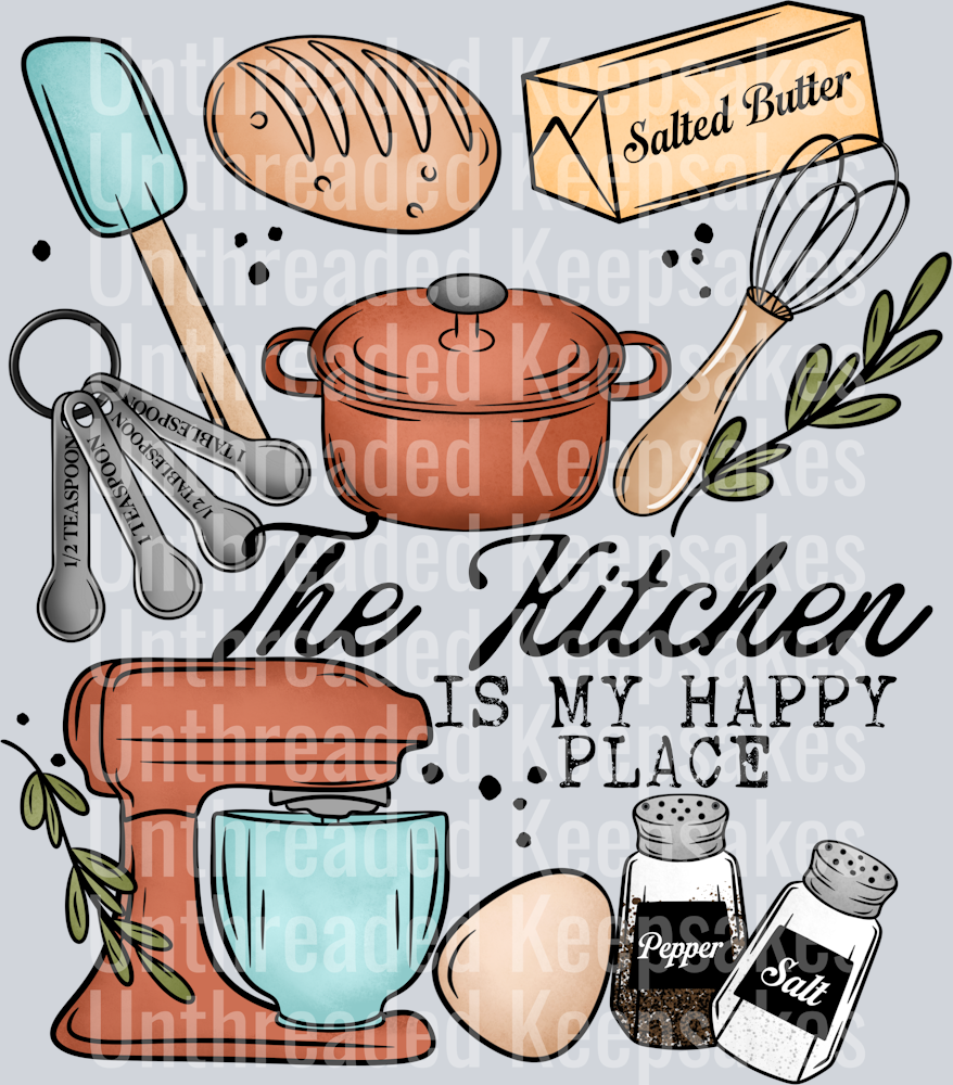 The_Kitchen_Is_My_Happy_Place_Black_Text  DTF Transfer