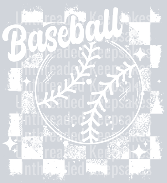 Baseball_Distressed_Single_Color_White_DTF Transfer