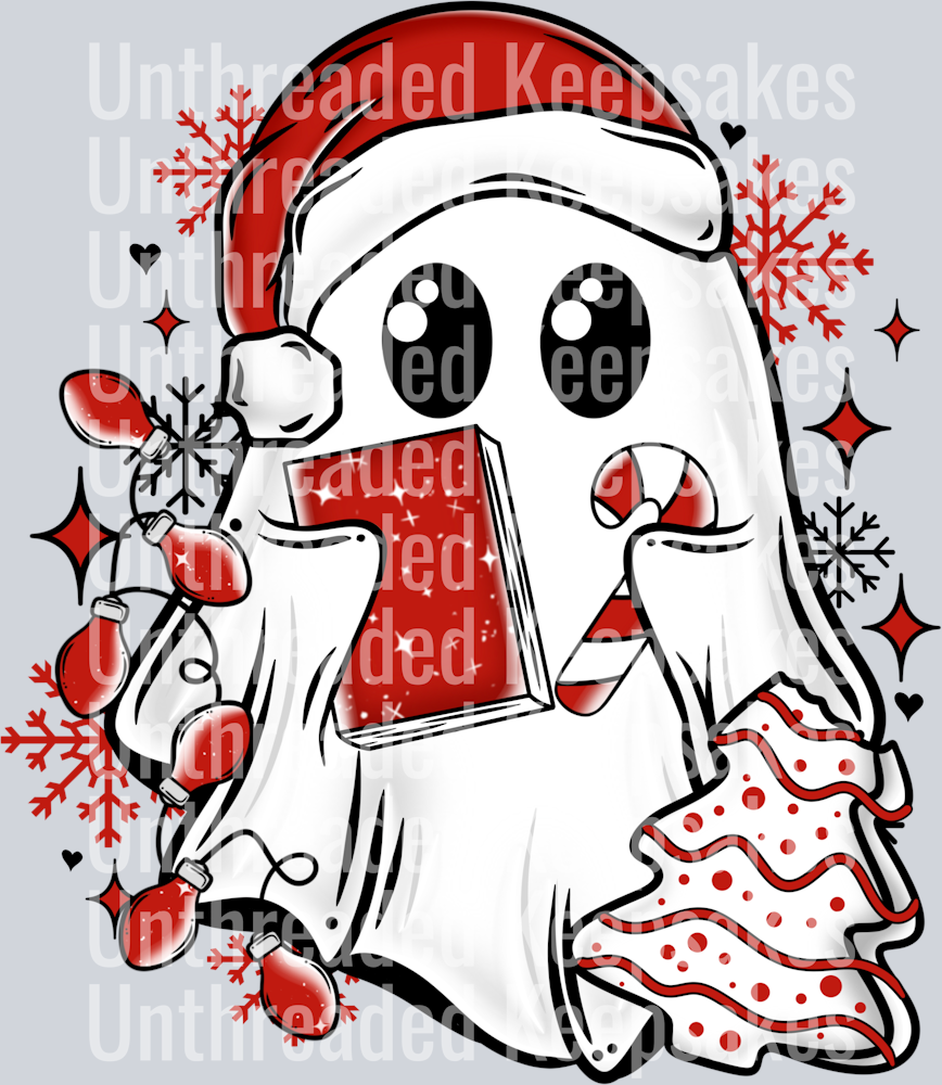 Christmas_Ghostie_With_BookDTF Transfer