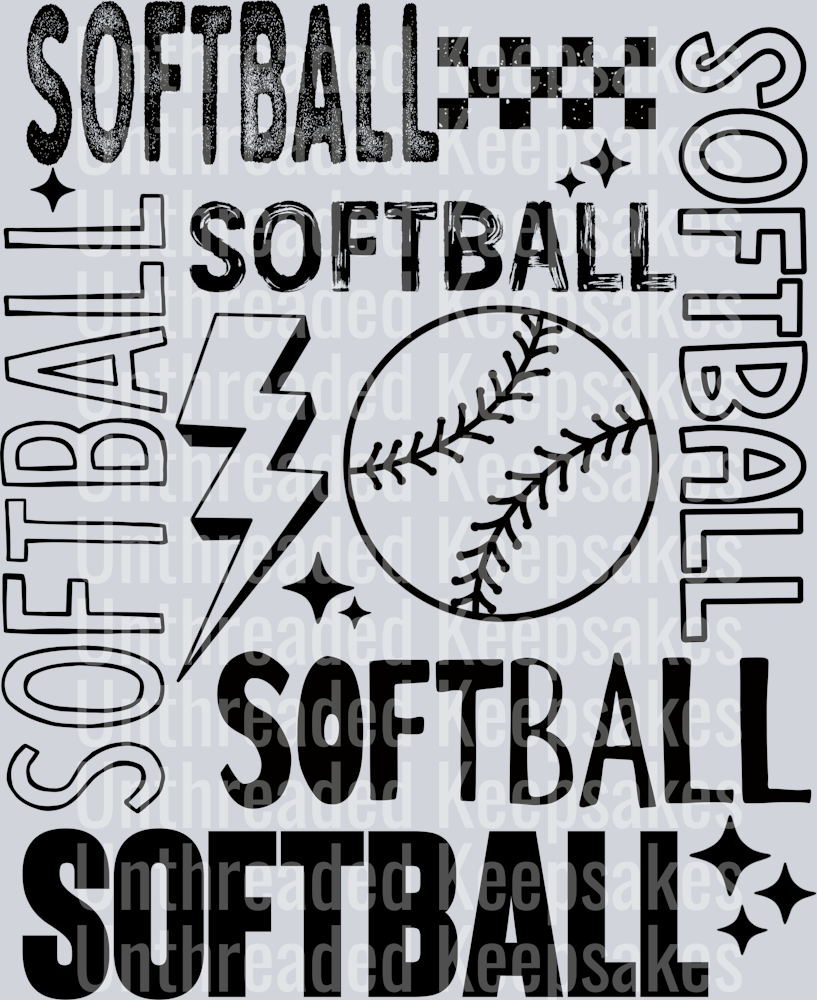 Softball Black Single Color DTF Transfer