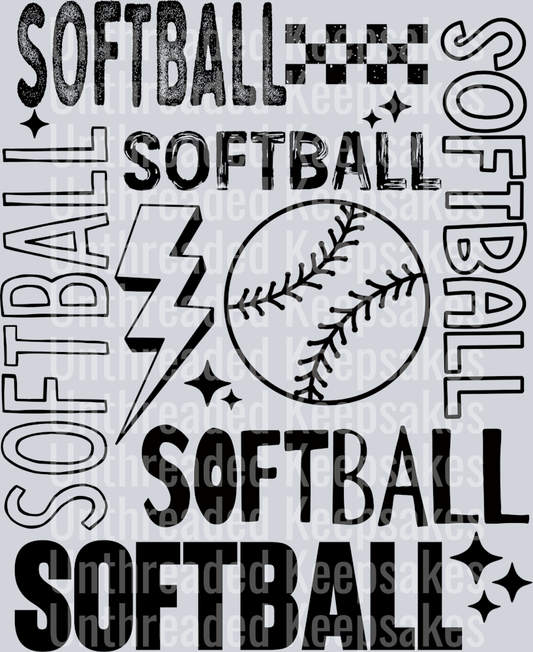 Softball Black Single Color DTF Transfer