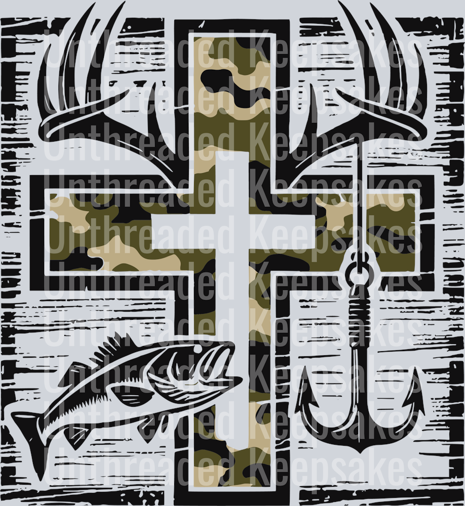 Camo Cross Fishing DTF Transfer