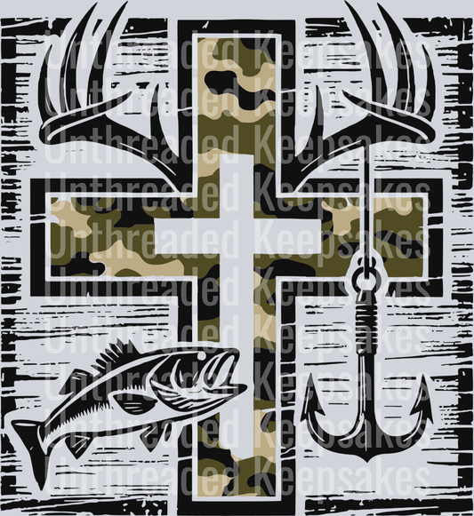 Camo Cross Fishing DTF Transfer