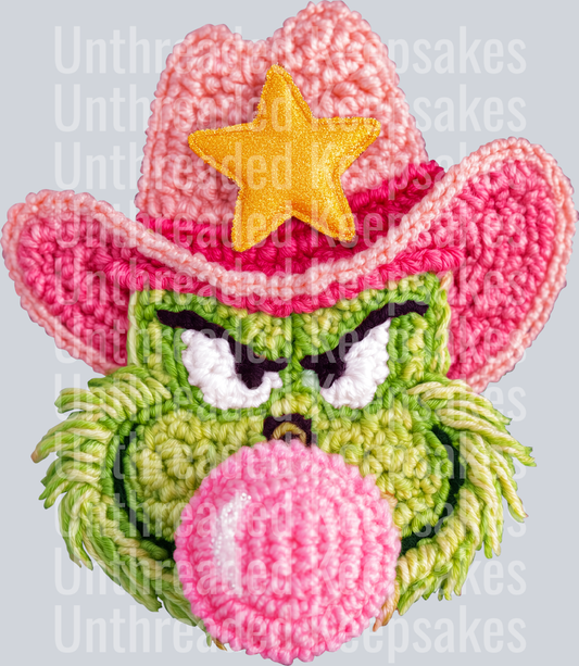 Grinch Bubble Gum Cowboy Hat DTF Transfer