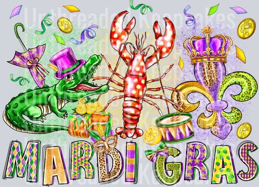 mardi gras crocodile crawfish  DTF Transfer