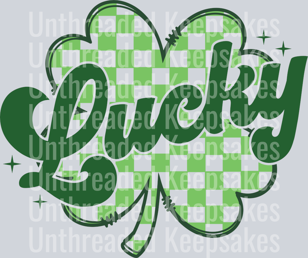 LuckyCheckeredShamrockDoodleDTF Transfer