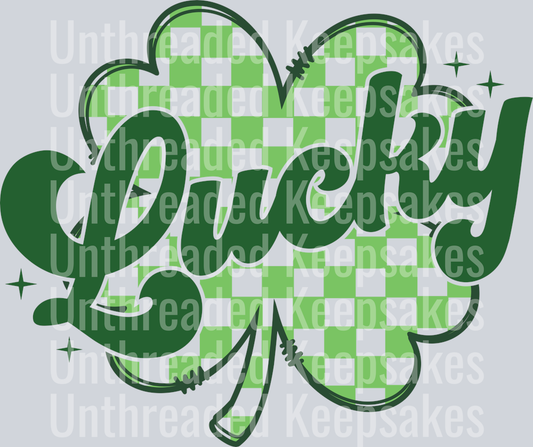 LuckyCheckeredShamrockDoodleDTF Transfer