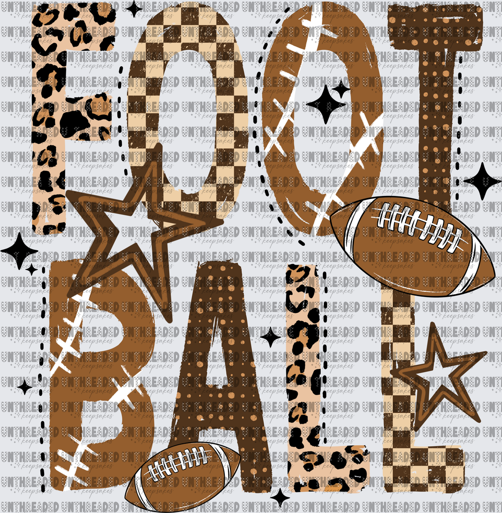 Football Word Art Mixed Patterns Leopard Checkered Brown