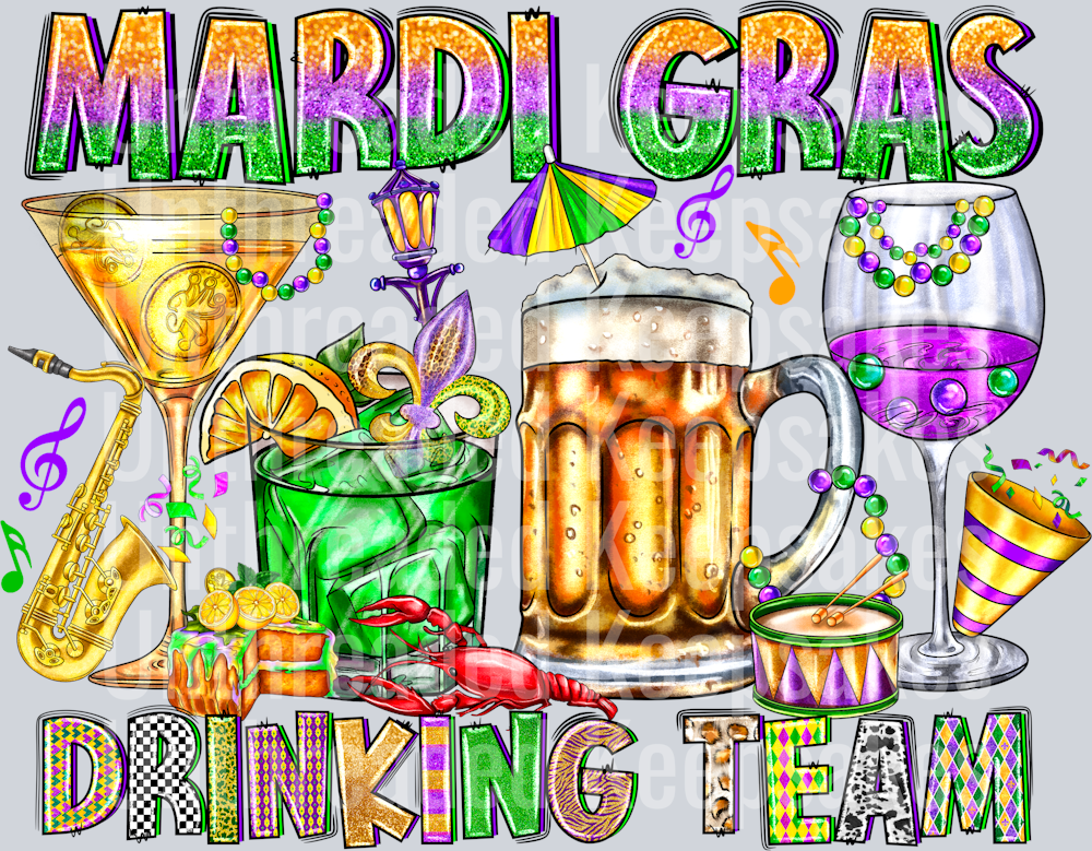 mardi gras drinking team DTF Transfer