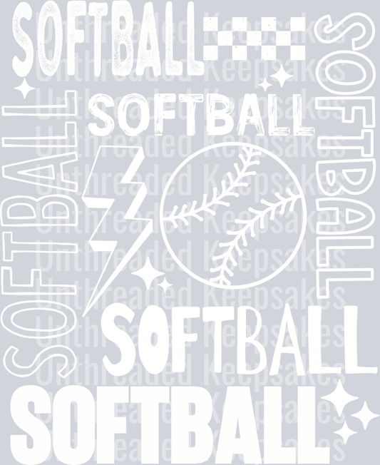 Softball white Single Color DTF Transfer
