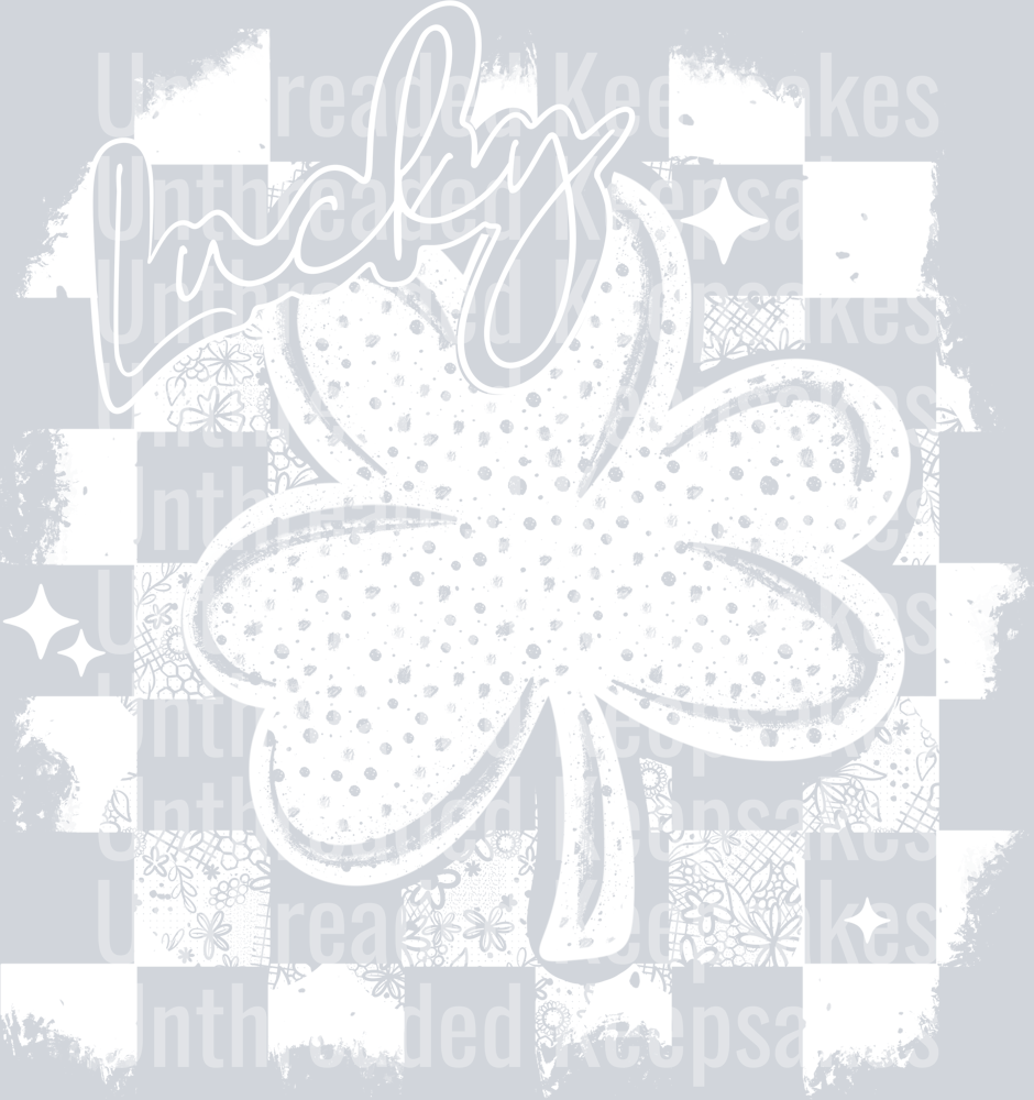 Lucky_Distressed_White DTF Transfer