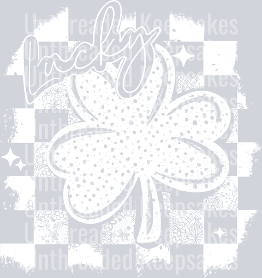 Lucky_Distressed_White DTF Transfer